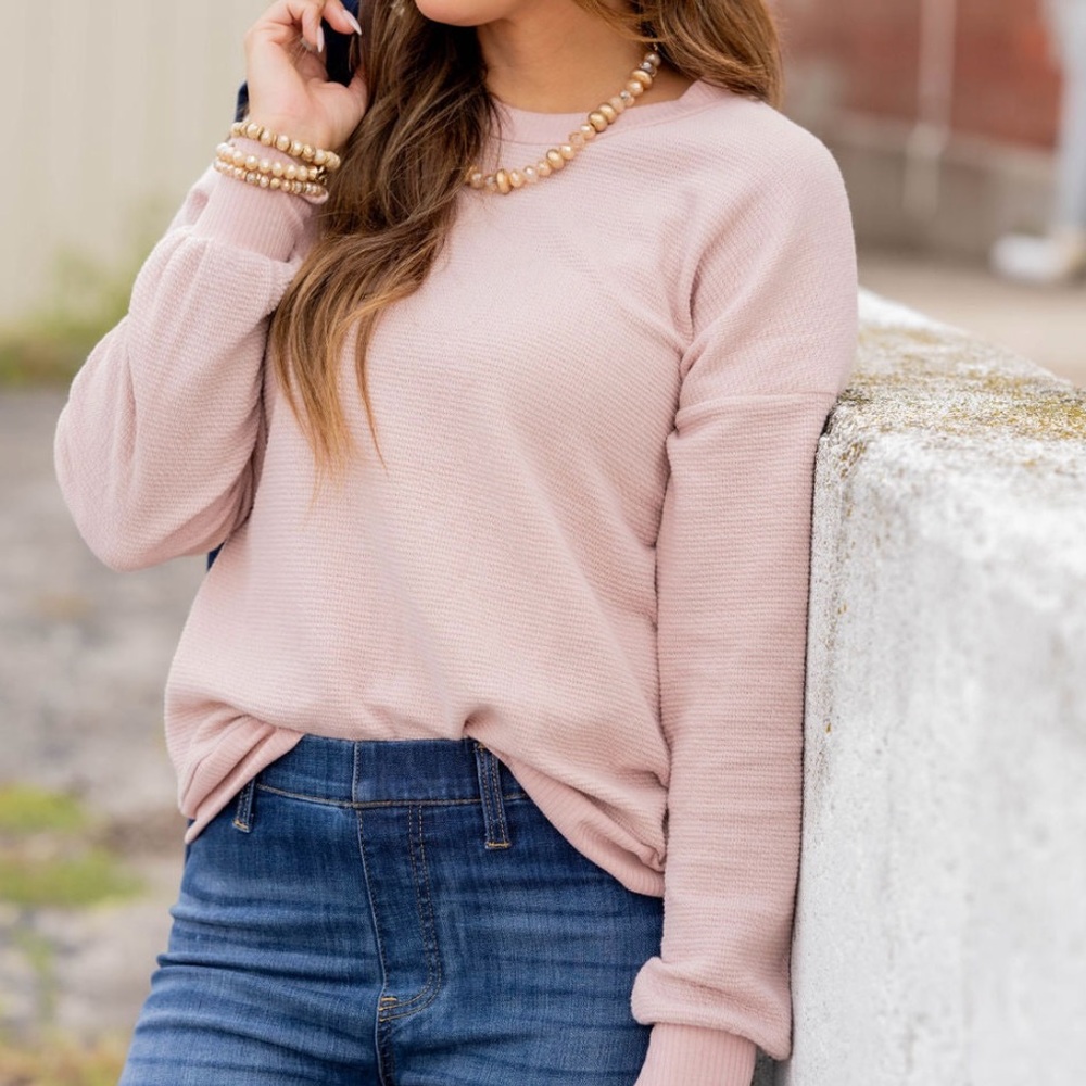 Blush pink Long Sleeve textured Sweater- like new